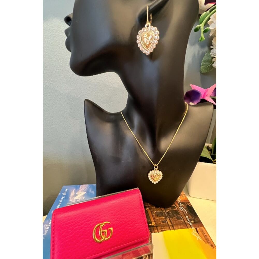 Gucci Gold & Crystal GG Heart Monogram Pendant Necklace (GGXX040) - Picture 6 of 6